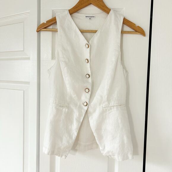 NWOT Reformation Aspen Linen Vest Top White Button Front Tailored Tank Size 0 - Picture 2 of 6